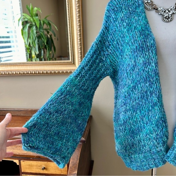 Free People Home Town Cardi Cardigan Sweater Arctic Turquoise Blue Alpaca Size S - Picture 6 of 14